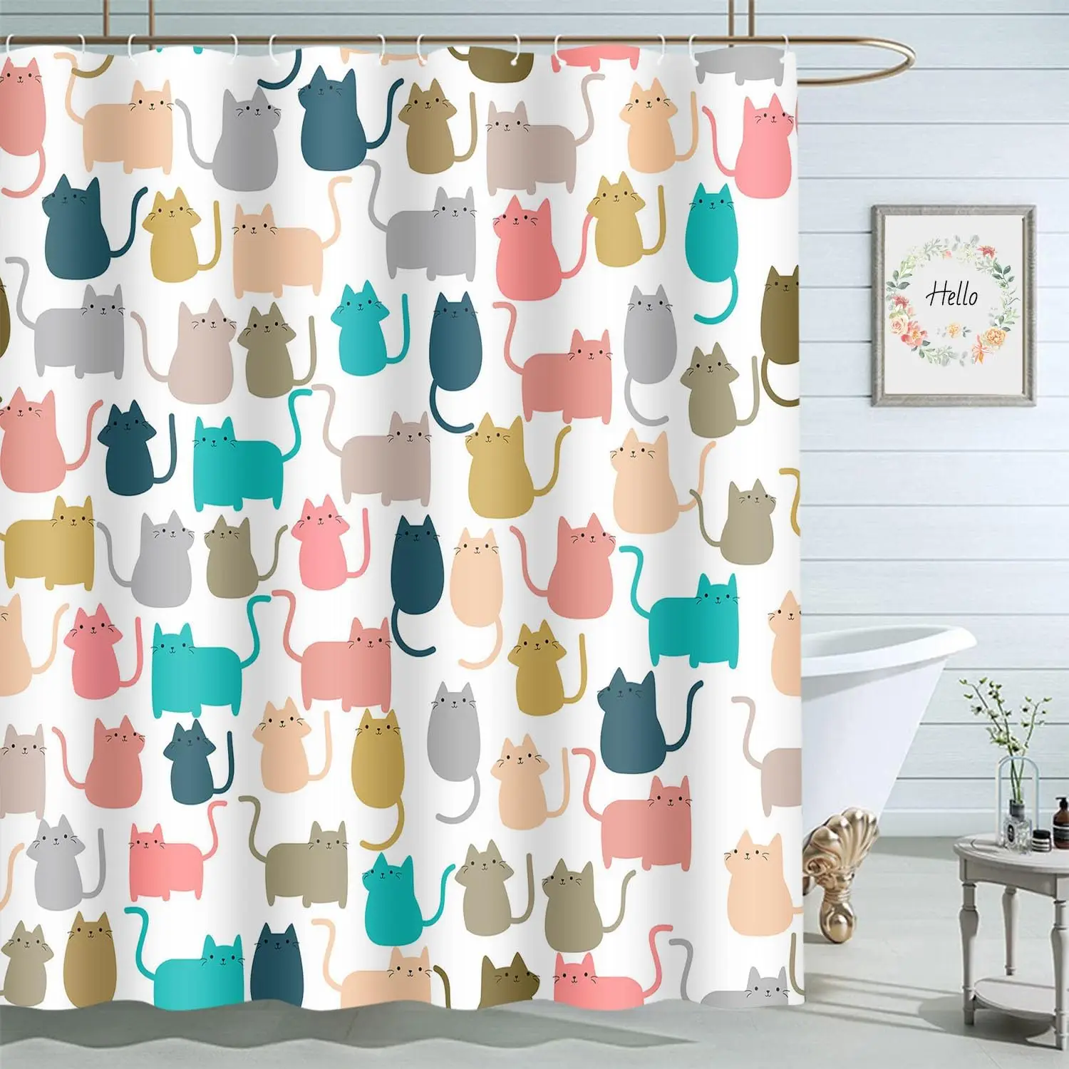 

Красочные кошки, занавески для ванной комнаты, милые животные, котенок, украшение для дома, водонепроницаемая тканевая занавеска для душа с крючками 72x72 дюйма