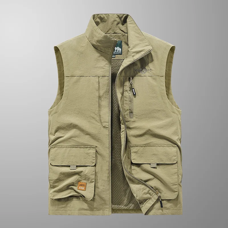 Spring Autumn Lightweight Multi-Pocket Quick-Dry Vest Men's Plus Size Lapel Casual Top