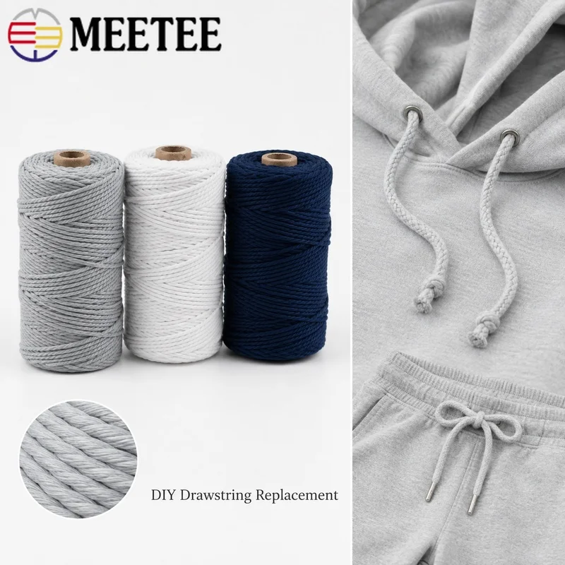 10-80Meters 3mm Cotton Drawstring Cord Braided Rope for Hoodie Sweatpants Waistband Replacement Garment Sewing Apparel Material