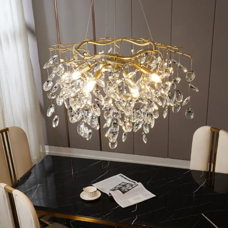 Creative Branch Shaped Crystal LED Pendant Lamps Living Dining Room Bedroom Kitchen Decor Golden Chandelier Indoor Light Fixture