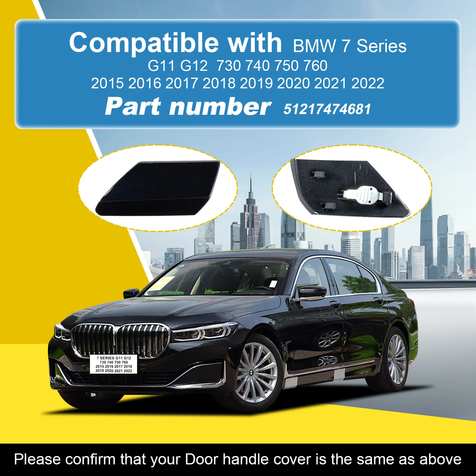 Door Handle Cover Cap Compatible With BMW 7 Series G11 G12 730 740 750 760 2015-2022 51217489341 51217474681 Door Handle Key Cap