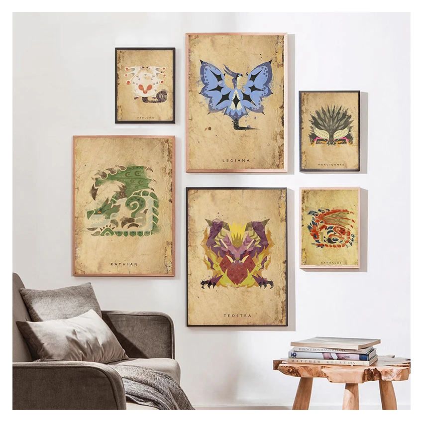 Painting Japanese-Style Game Animated Cafe Canvas Wall Pictures for Living Room Art Monster Hunter Poster Hanging