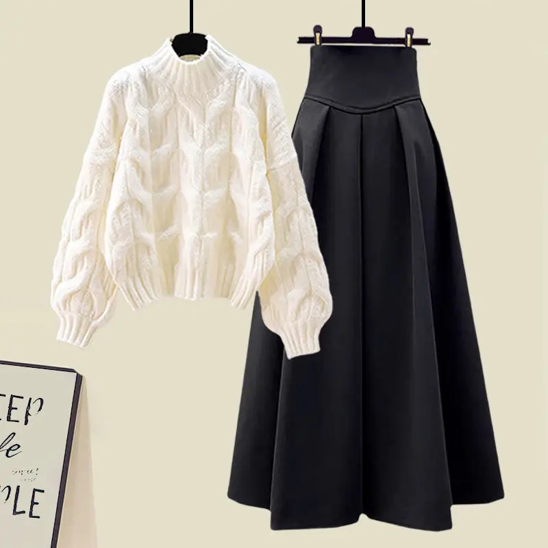 2024 Autumn Fashion Knitted Suit Slim 2 Piece Skirt Set women Casual Elegant Sweater Tops + Women Outwear Casual Y2k Long Skirt