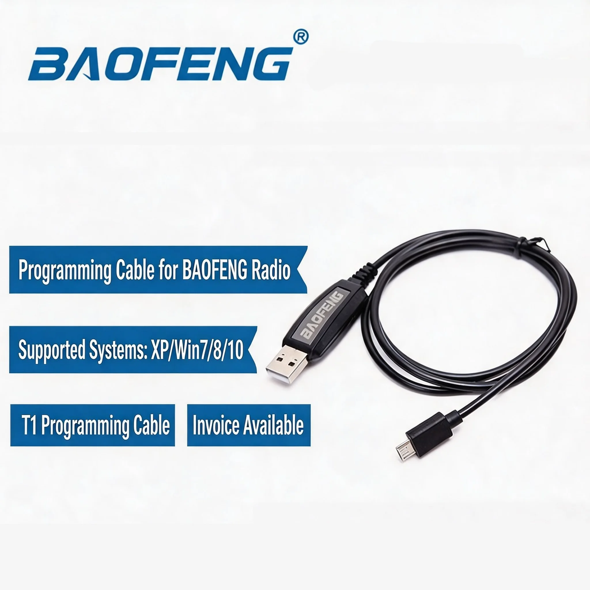 Baofeng BF-T1 USB Programming Cable for Frequency Adjustment, Compatible with Win 7/8/10/XP