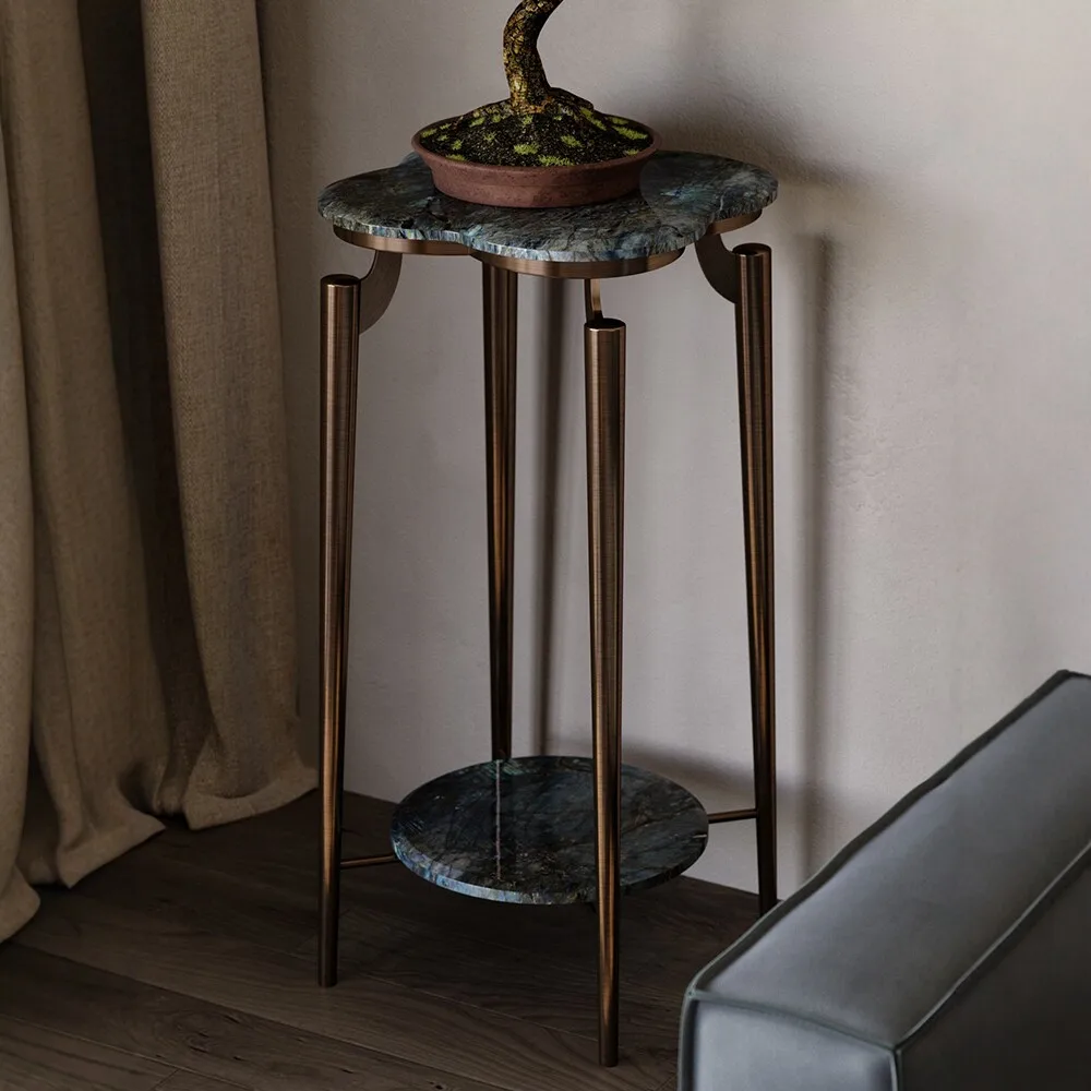 Natural luxury stone four-leaf clover flower stand sapphire blue jadeite living room storage new Chinese-style indoor balcony