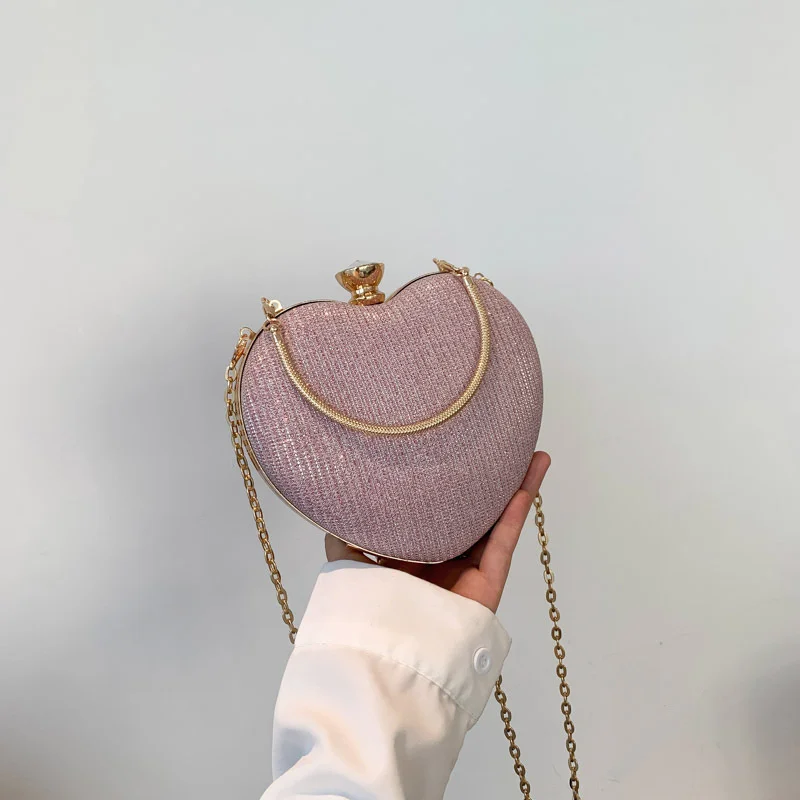 Abend Clutch Tasche Frauen Tasche Glänzende Handtasche Herz Form Metall Kupplungen Tasche Mode Kette Schulter Umhängetasche Luxus Dame Geldbörse – Detail 26