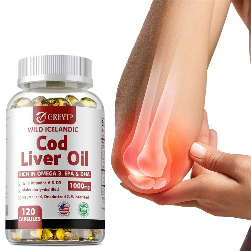 Cod Liver Oil Capsules Vitamins A & D and DHA Support Stress Relief, Strengthen The Brain, Bones,Improve Memory and Intelligence