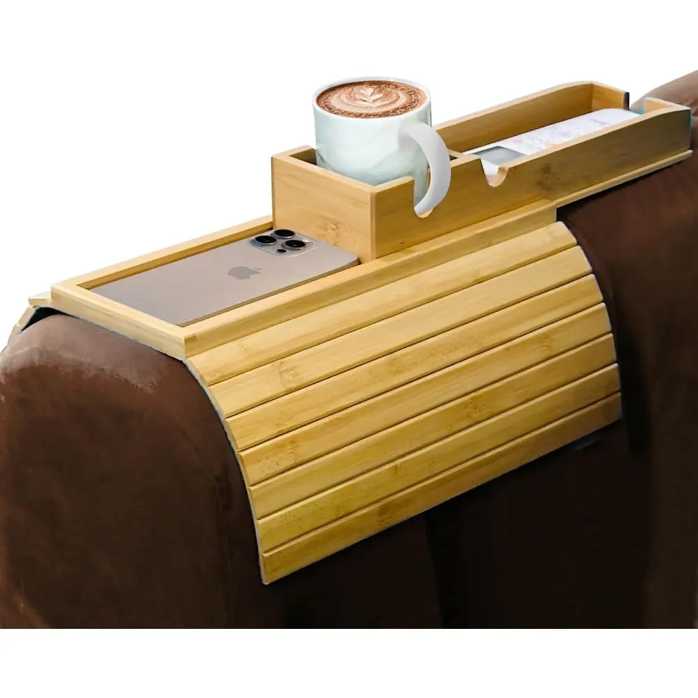 

Складной бамбуковый подлокотник для дивана со съемным держателем для напитков для телефонов, пультов и закусок