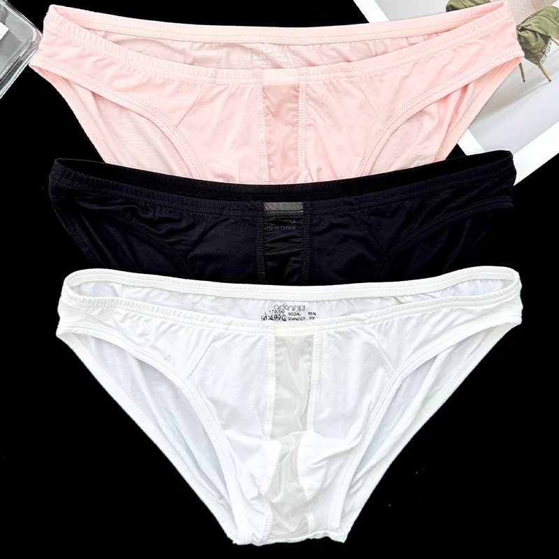  3pcs Summer Men's Breifs Sexy Underwear Ice Silk Briefs Ultra-thin Transparent Breathable Comfortable Low Waist Underpants