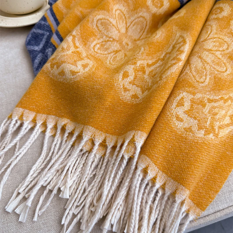 2025 موضة جديدة الكشمير وشاح شتاء دافئ للنساء أنيقة الكورية نمط طباعة مزدوجة الوجهين يلتف منديل شال الأوشحة #6