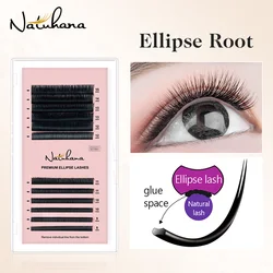 NATUHANA 8 ~ 15 Mix Ellipse Flache Wimpernverlängerungen Matte Faux Nerz Wimpern Individuelle Split Tips Ellipseförmige Make-up-Tools