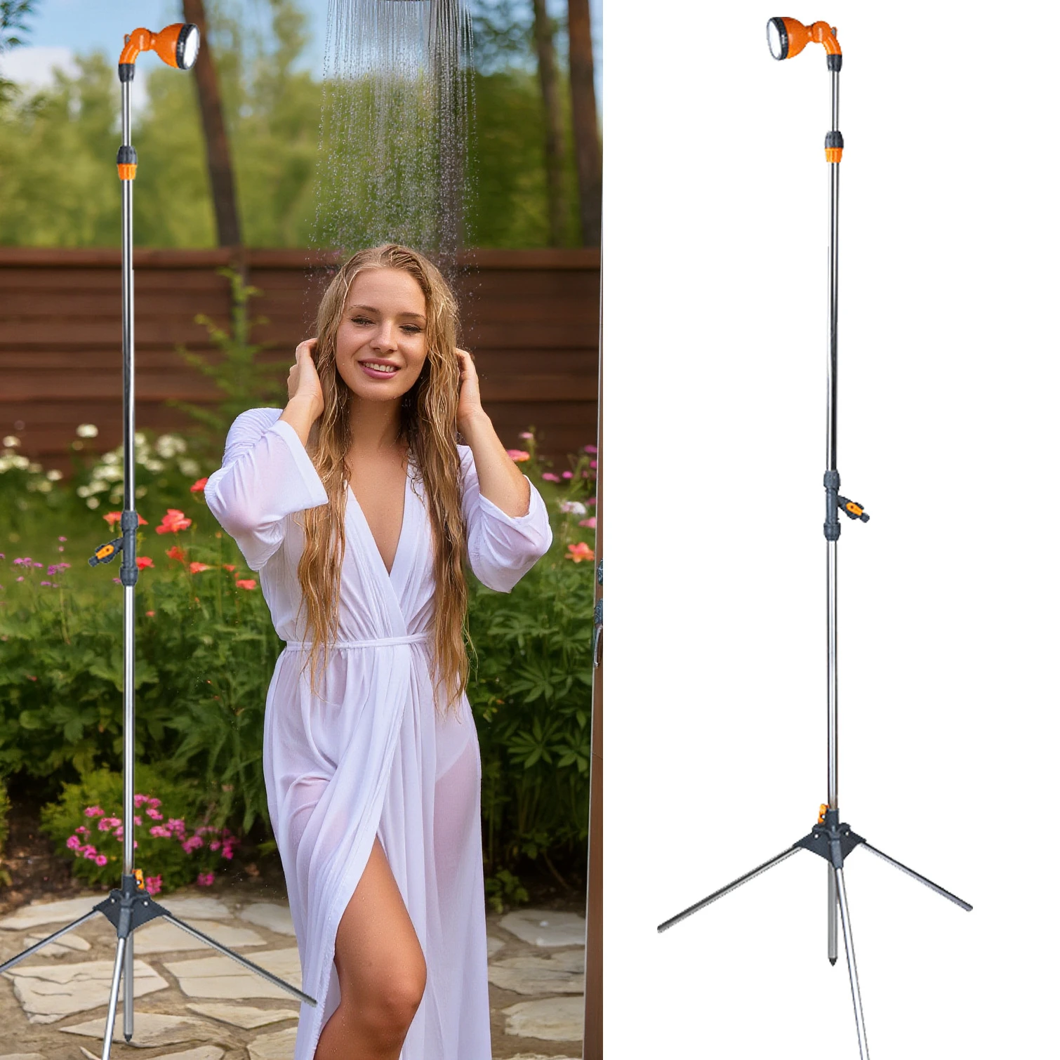 Portable Outdoor Shower with Tripod Stand 180° Adjustable Head Stand Camping Beach Pool Shower Sprayer Bathroom Accessories