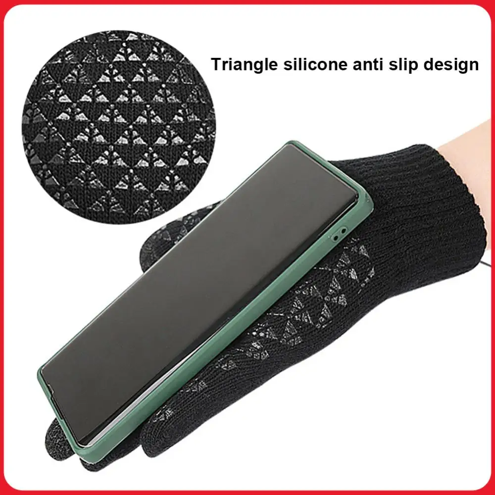 Electric Heated Gloves Touch Screen Knitted Gloves Hand Warmer USB Heated Gloves for Backpacking Mountaineering Riding Camping