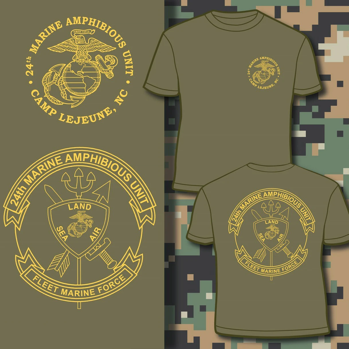 Camp Lejeune, NC. US Marine Corps 24nd Marine Amphibious Unit T Shirt. Short Sleeve 100% Cotton Casual T-shirts Loose Top S-3XL