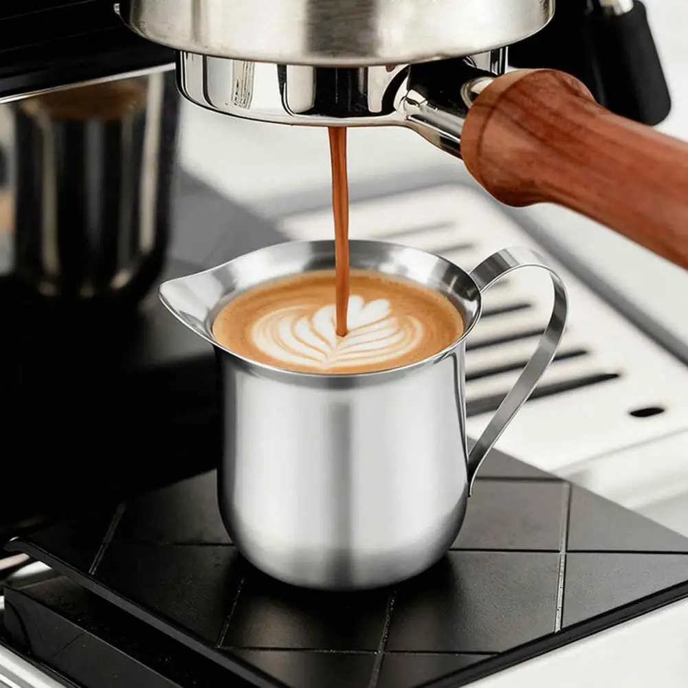 Espresso Machine Accessories Stainless Steel Bell Shaped Milk Pitcher with Pointed Spout Ergonomic Handle Creamer for Espresso
