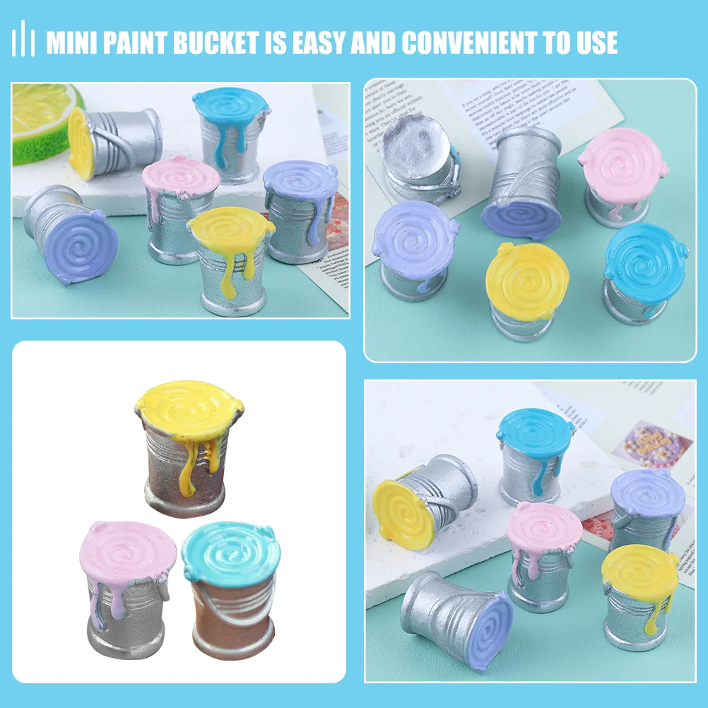 6 Pcs Simulated Paint Bucket Tiny Model Mini House Accessories Micro Landscape Adornments Models Miniature Can Modeling Crafts