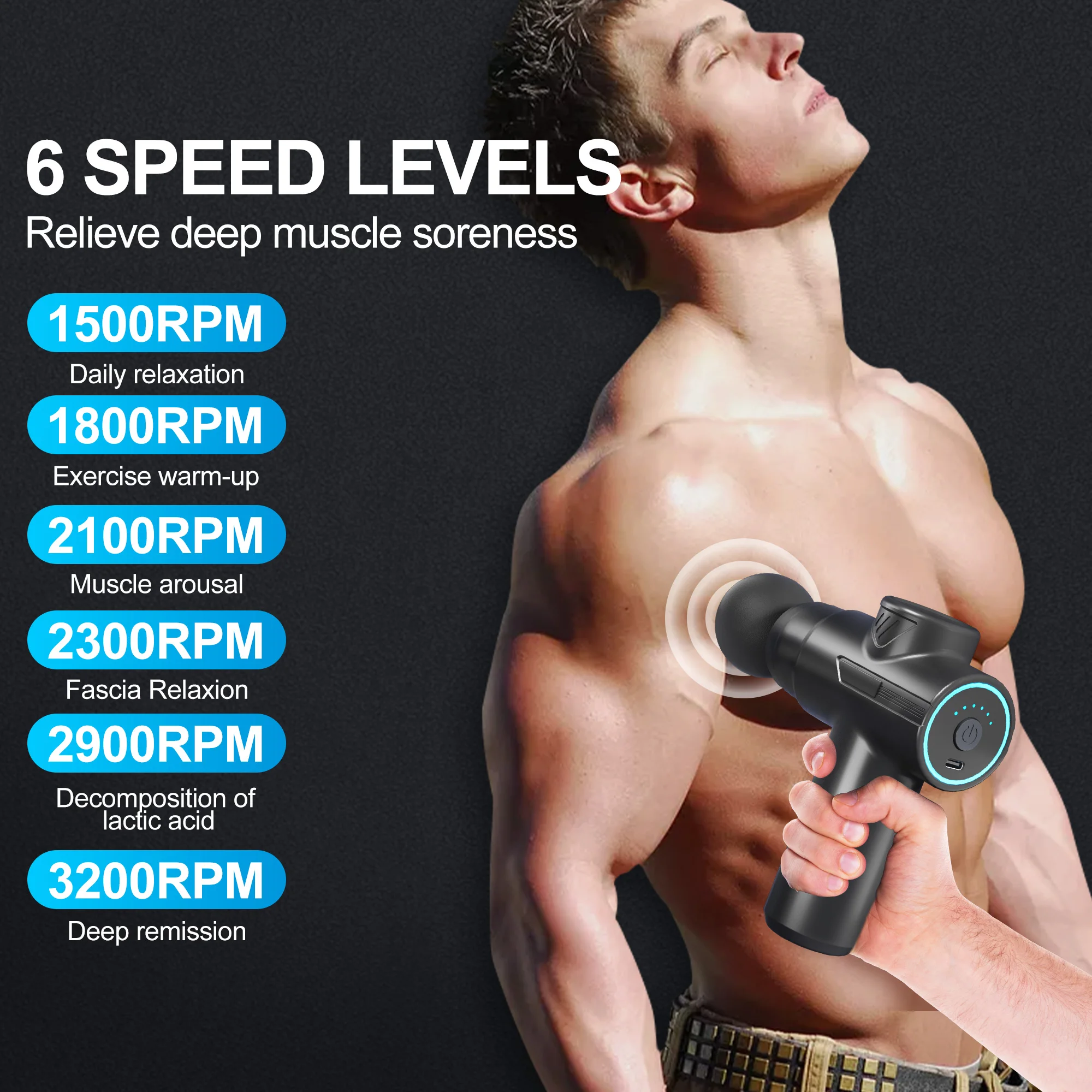 LEERCON Mini Massage Gun, 6 Speeds 4 Heads, Portable Fascial Gun Deep Tissue Massager, Muscle Fatigue Relief for Gym Travel, Gift - view 5