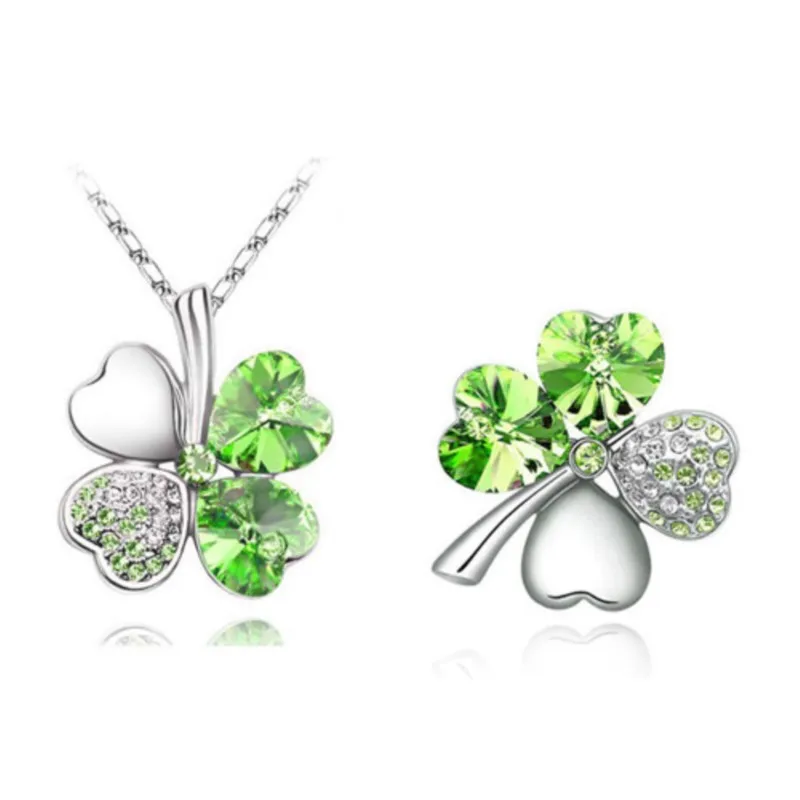 quality Crystal Clover 4 leaves charm Pendant fashion Necklace Brooch fashion jewelry sets dropshipping office lover girls gifts