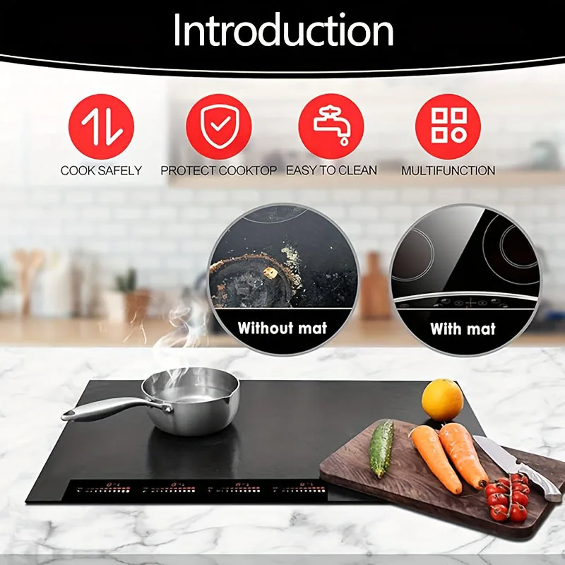 Non-Slip Induction Hob Protector Hob Cover Eco-Friendly Stain-Resistant Grease-Resistant Heating Mat For Glass Hobs  Ovens