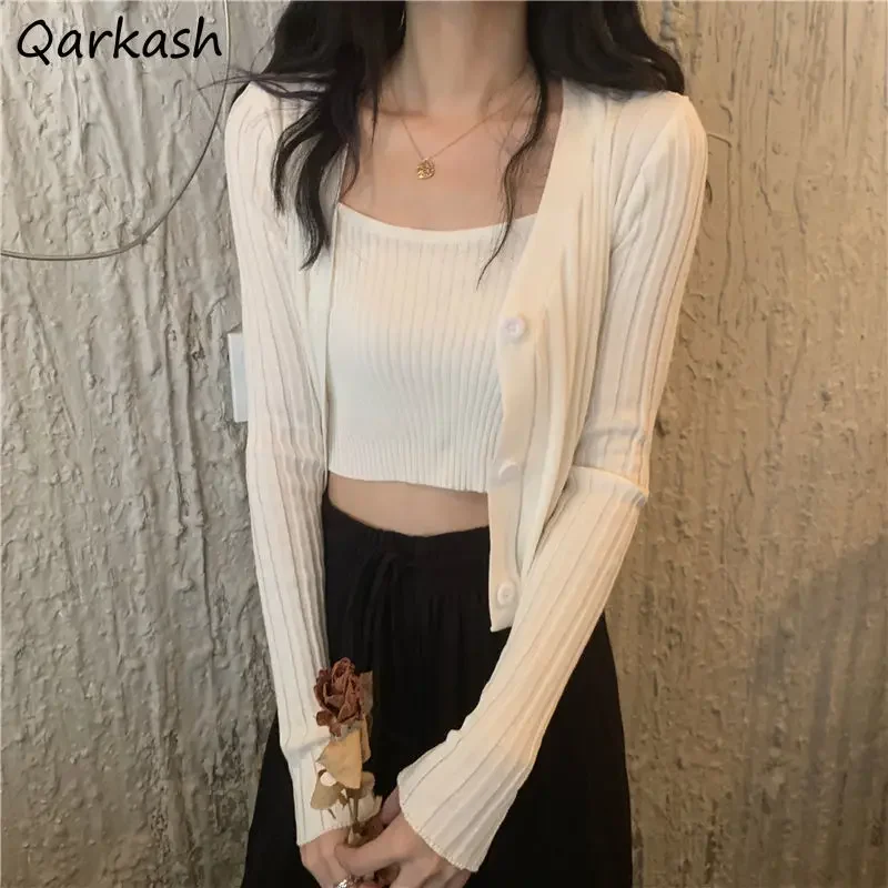 

Cardigans Women Leisure Slim Elegant Solid All-match Long Sleeve Female Sun-proof Fashion Korean Style Cropped Sweet Sweaters