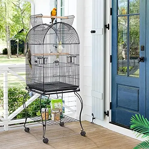 59-Inch Rolling Standing Medium Dome Open Top Bird Cage for Parrots Cockatiels Sun Conures Parakeets Lovebirds Budgies