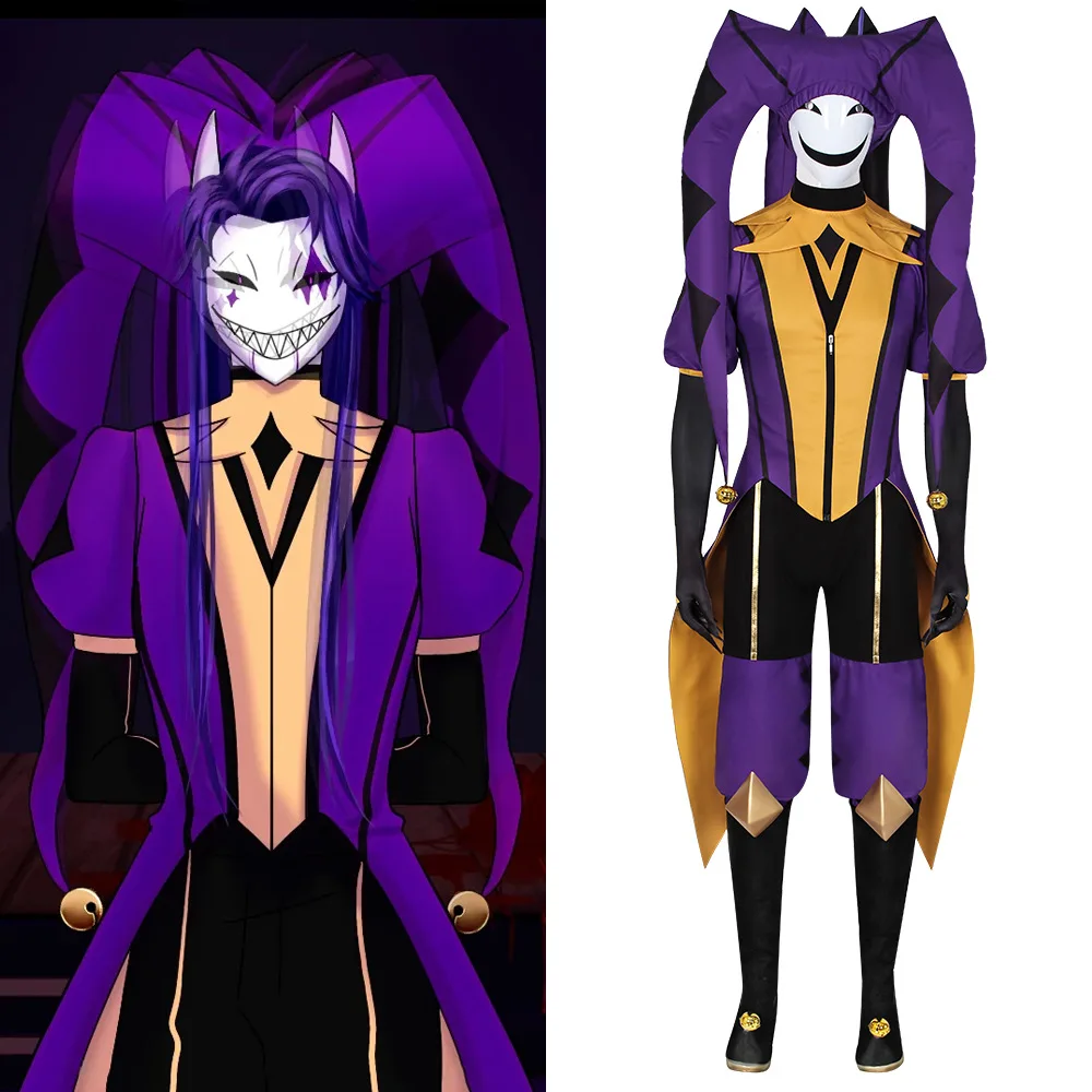 Pierrot Purple joker Cosplay Kostuums Spel COS Rollenspel Clown Uniform Circus Halloween Carnaval Party Outfit Mannen Vrouw - afbeelding 2