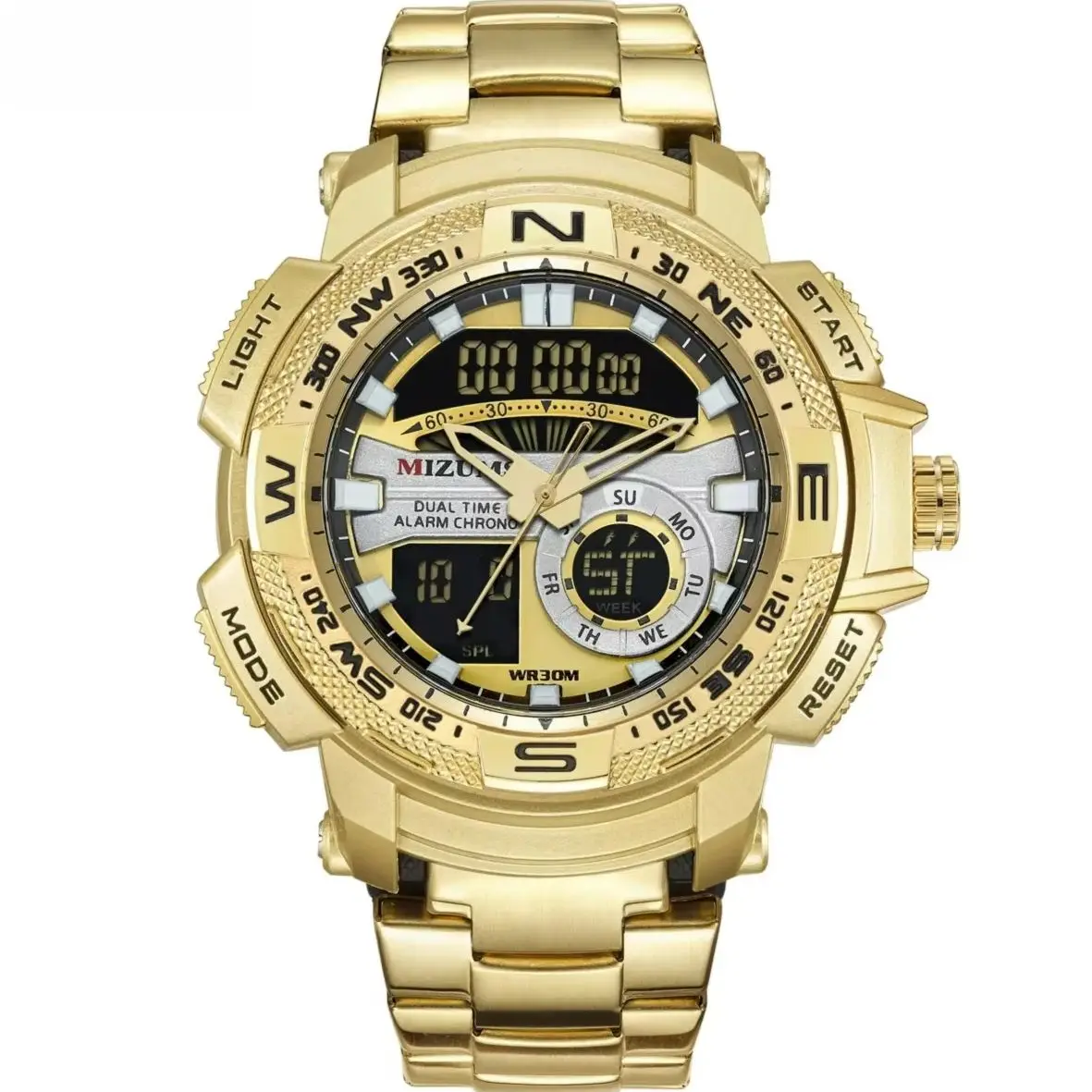 

Creative Mens Chronograph Sport Watch Multifunction Alarm Week Stopwatch Stainless Steel Fashion Business Quartz Wristwatch