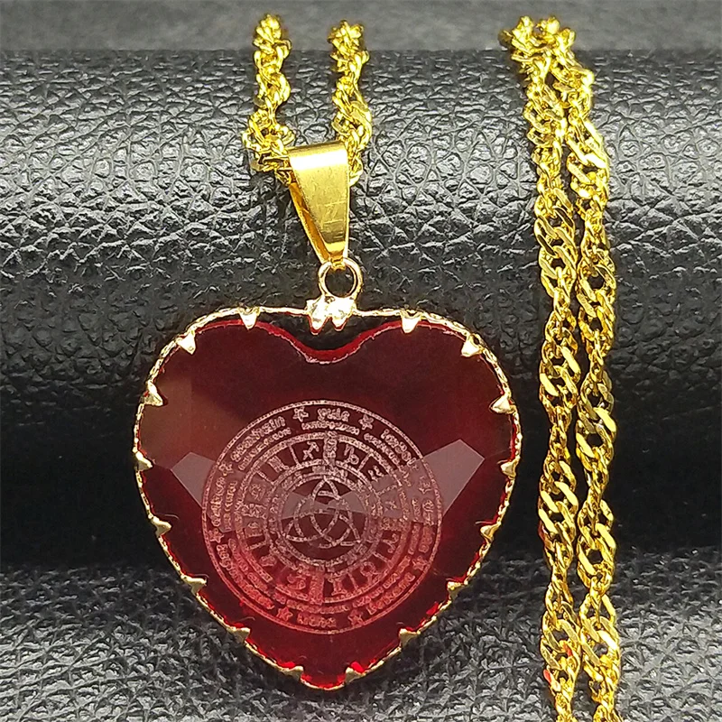 

Witch Irish Knot Astrology Glass Red Heart Necklace for Women Men Stainless Steel Triquetra Pagan Wheel of the Year Jewelry