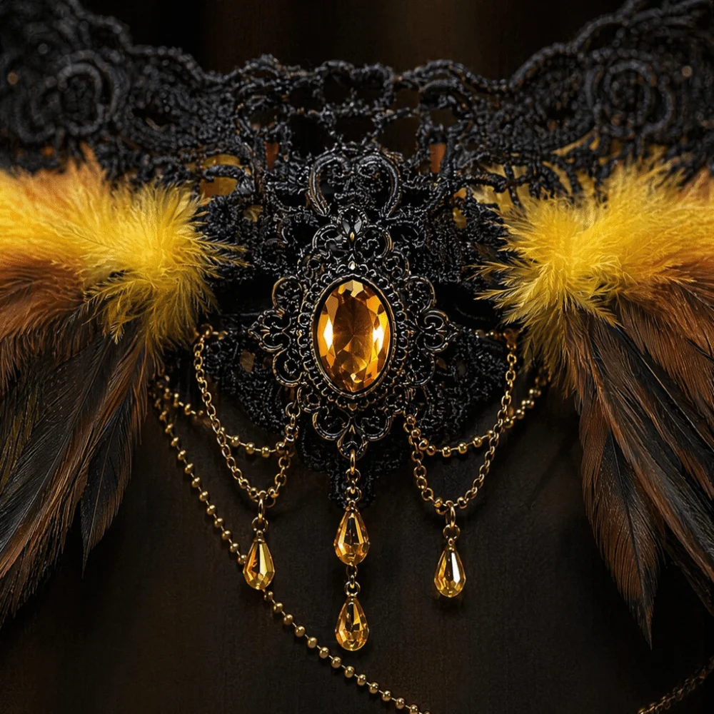Black Halloween Feather Cloak Elegant Fur Collar Hollow Lace Mesh Cape Mesh Fringe Flowing Festival Costume Cape Dance Cloaks