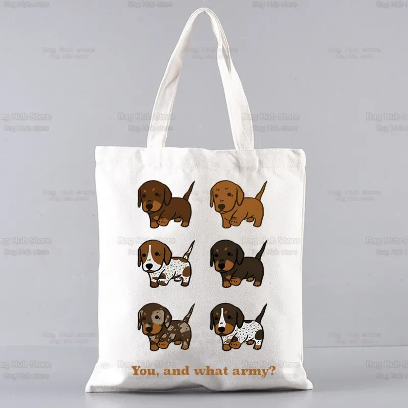 Dachshund Teckel-Bolso de mano reutilizable para mujer, bolsa de lona con estampado de perro lindo, arte Harajuku, bolsa de compras