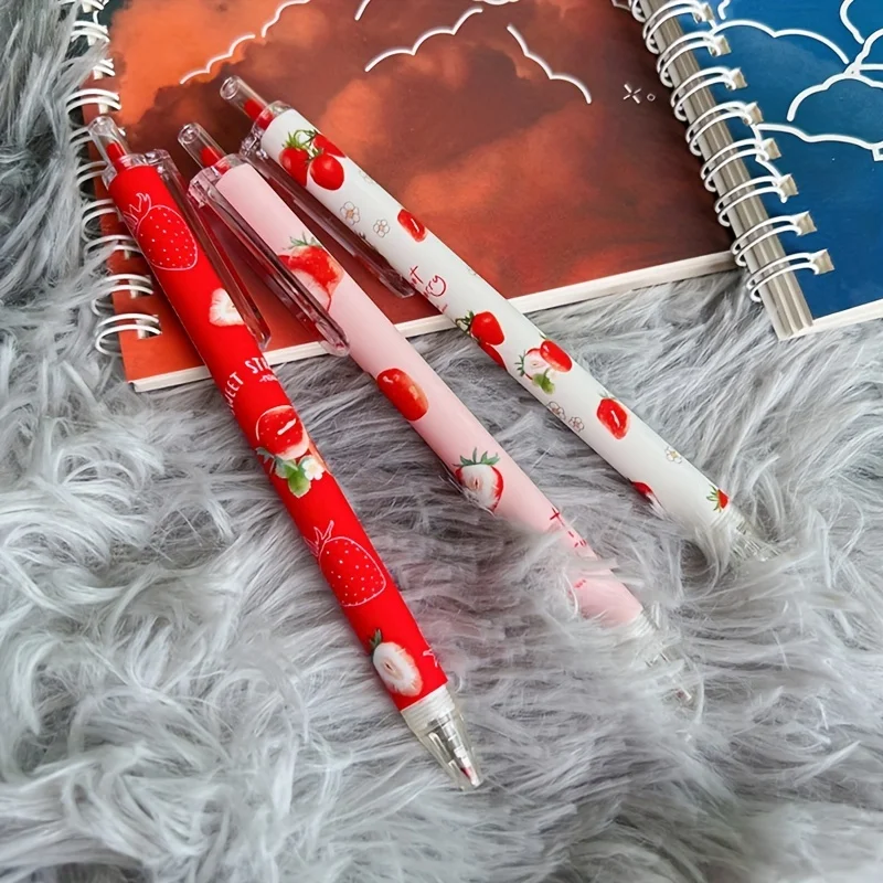 6pcs 0.5mm Sweet Strawberry Retractable Neutral Pens - Perfect for writing and painting