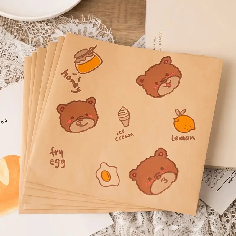 100 قطعة من ورق تغليف الساندويتش المقاوم للزيت - أمان لفرن الميكروويف والفرن، مقاوم للرطوبة، مانع للتسرب، مع نمط الدب الساحر مناسب لخبز العطلات، ومستلزمات خدمة تقديم الطعام، وتغليف المواد الغذائية متعدد الوظائف |     عطلة سطح المكتب الديكور |     ورق طعام متين