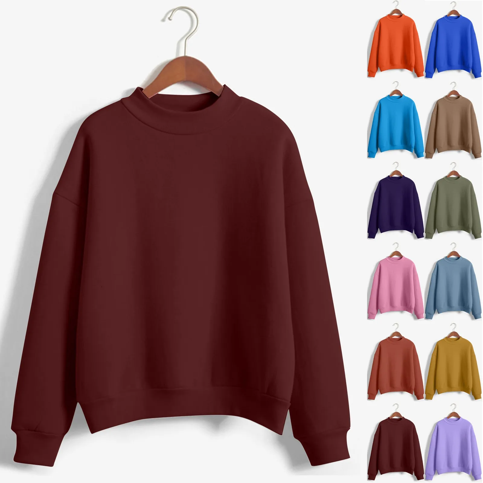 Women'S Solid Color Round Neck Oversized Sweatshirt Loose Fleece Lined Sweatshirt Women Comfy Sweatsuits Women Hoodies Ladies