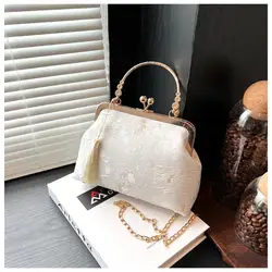 Vintage Embroidery Fringe Handbags Designer Women Evening Clutch Bag Luxury Clip Crossbody Shoulder Bag Purses Fashion Satchel