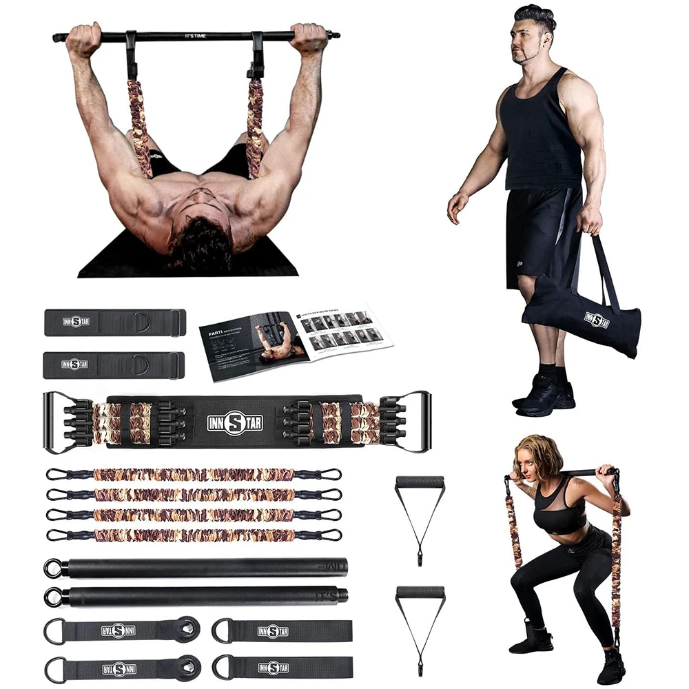 Kit de Bandas de Resistência com Barra para Exercícios em Casa e Supino