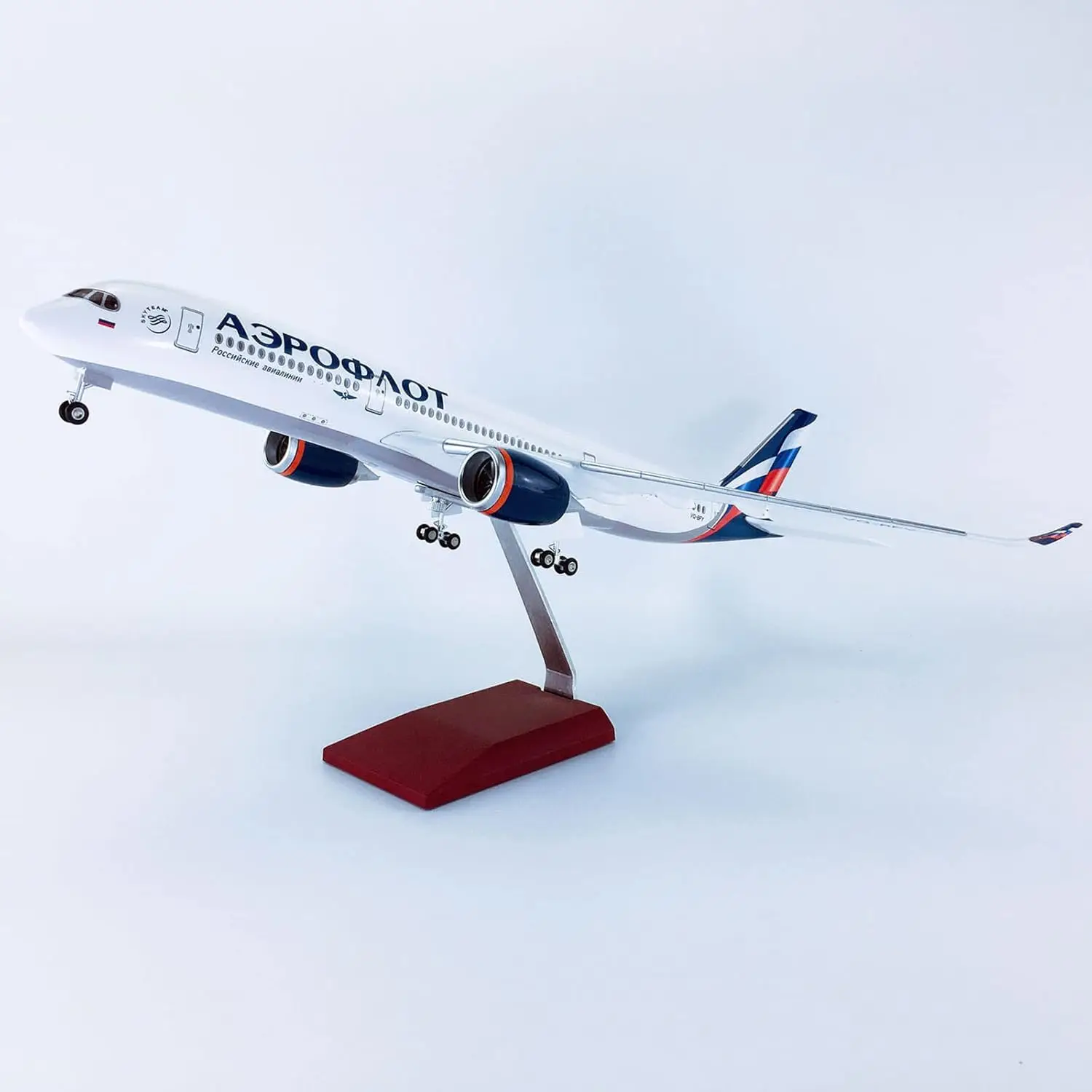 

47cm Airplane Model A350 Aeroflot Russian Airways Children Toy Plane With LED Wooden Base Diecast Resin Aircraft For Collectible