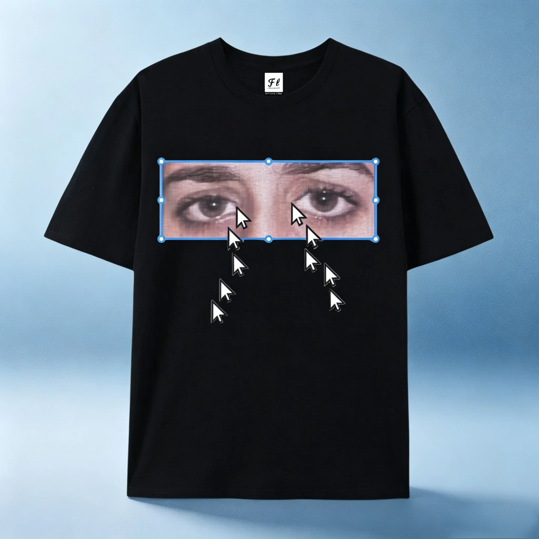 Retro Cyber Computer Cursor Eyes Print Short‑Sleeve T‑Shirt, Y2K Subculture Loose Crew Neck Street Casual Top
