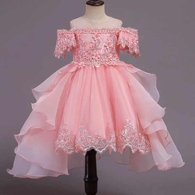 Summer Pageant Pink Flower Princess Dress Elegant Kids Dresses For Girls Clothes Children Clothes Party Wedding Dress 10 12 Year