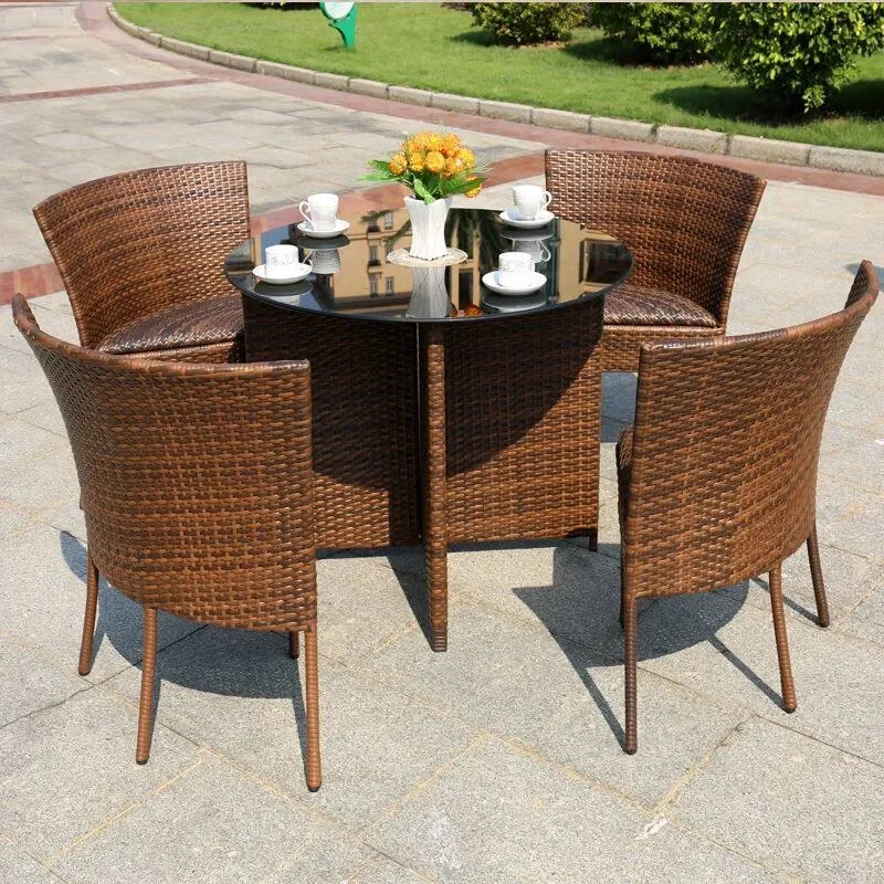 for Outdoor Courtyard Tables and Chairs Balcony Rattan Chairs Five Piece Set Garden Rattan Leisure Furniture Imitation Rattan