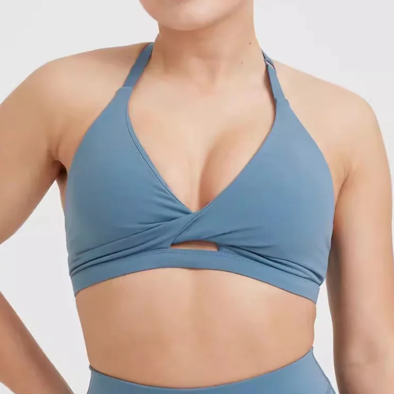 Sutiãs esportivos Alpha Push Up para mulheres, tops Twist Front, suporte médio, sutiã de ginástica, tops de ioga, treino