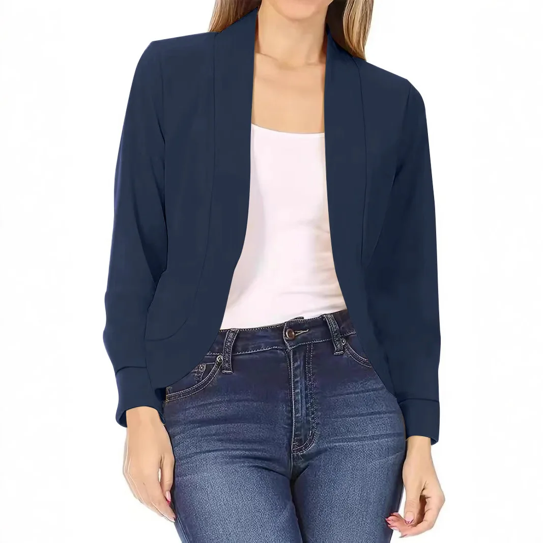 Solid Color Women Long Sleeve Open Stitch Ladies Casual Streetwear Coat Cropped Bolero Sweater Cardigan Jacket Autum Short Shrug