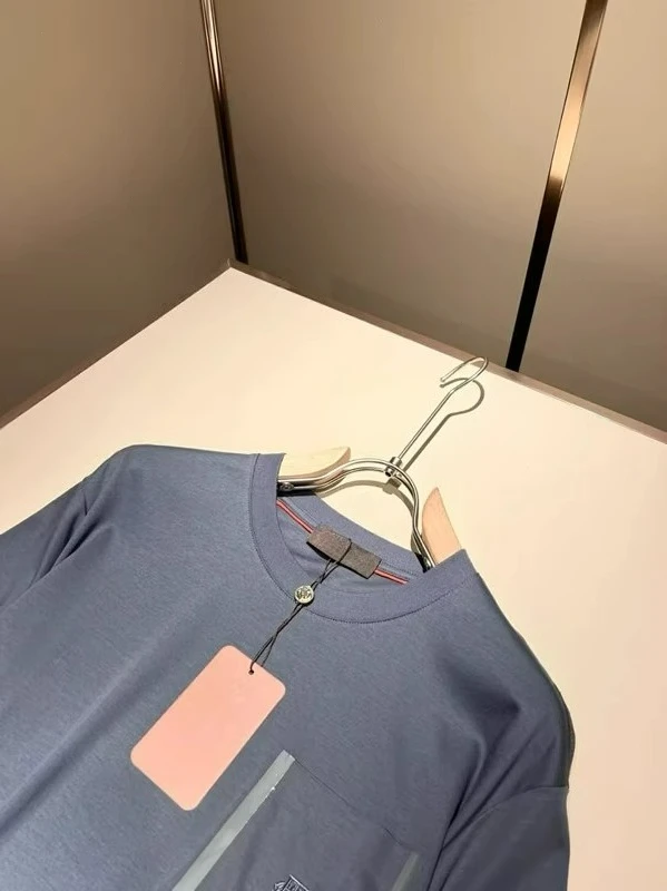 

Italian LP Old Money Wind 25 Summer Crew Neck Mercerized Cotton Pocket Business Casual Short Sleeve T-Shirt