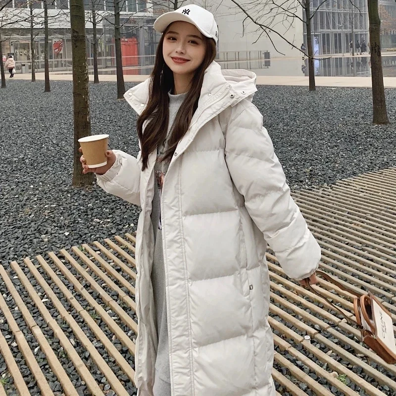 2022 New Solid Long Straight Winter Coat Casual Women Parkas Hooded Stylish Female Jacket Cotton Padded Oversize Parka Outerwear