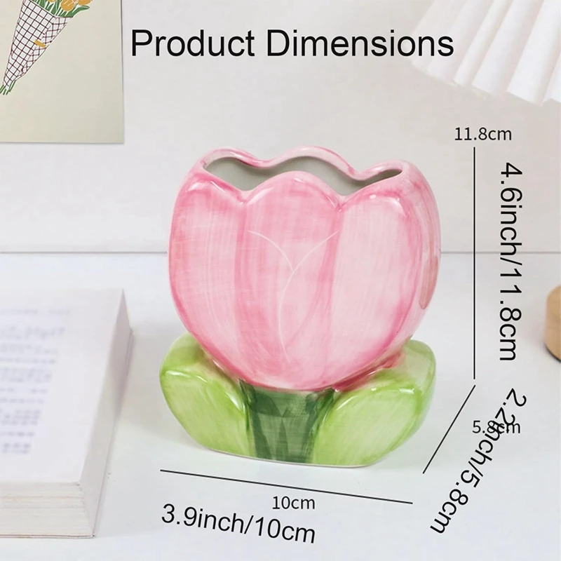 Pen Holder for Office Desk Accessories Aesthetic Pink Makeup Brush Holder Pencil Holder Cute Tulips Home Decor Birthday-A57M - view 6