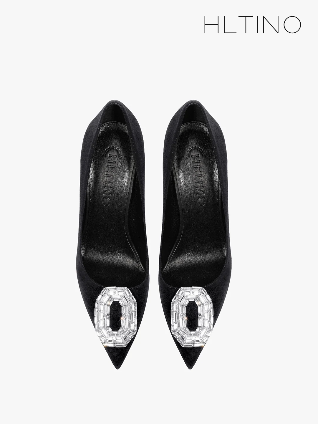 HLTINO Black Pumps with Crystals Women French Style of Sexy High Heeled Shoes Summer Single Shoes Elegant Sexy Evening Shoe