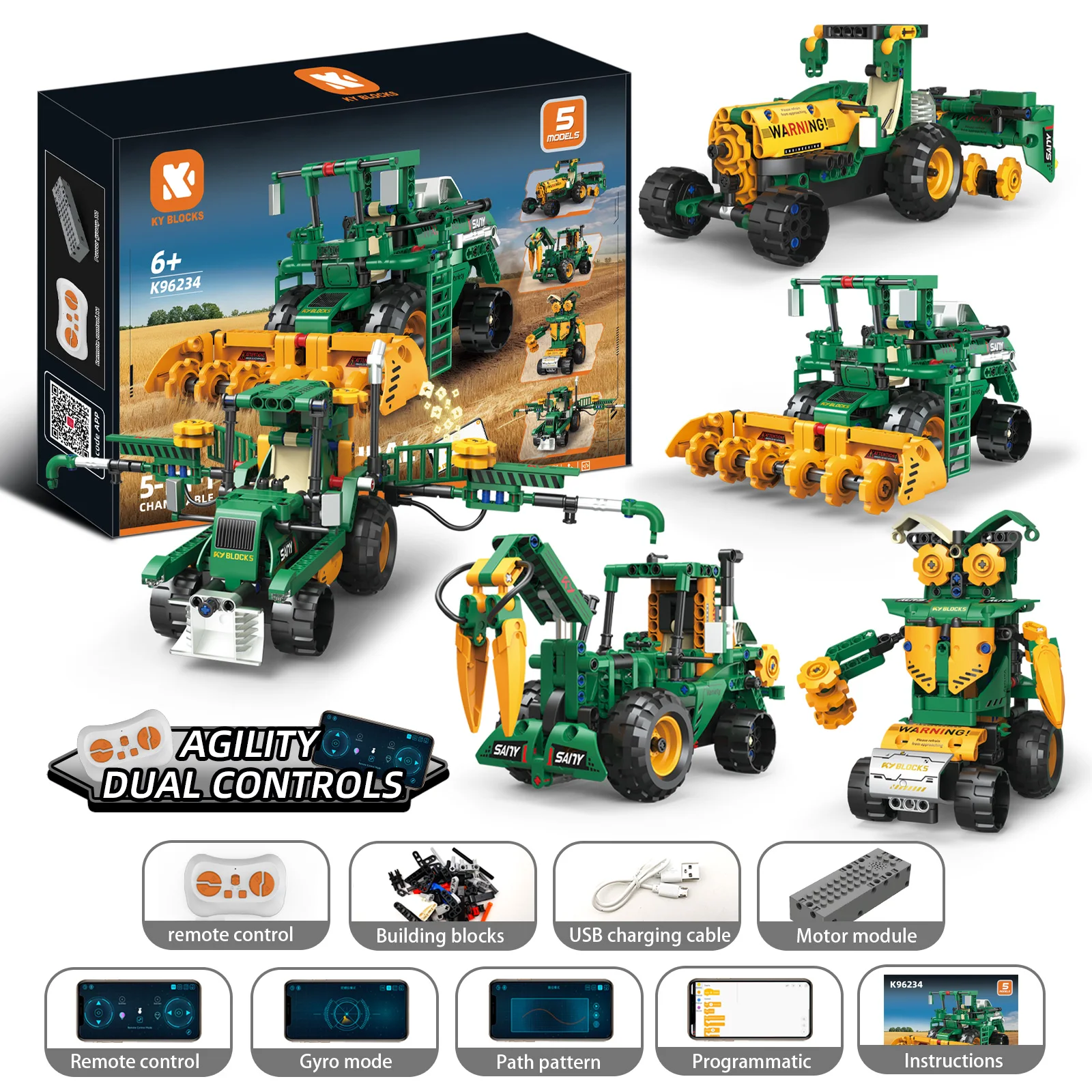 

331PCS Farm Tractor Engineering Vehicle STEM Programmable Remote Control Robot Building Blocks Educational Toys for Kids