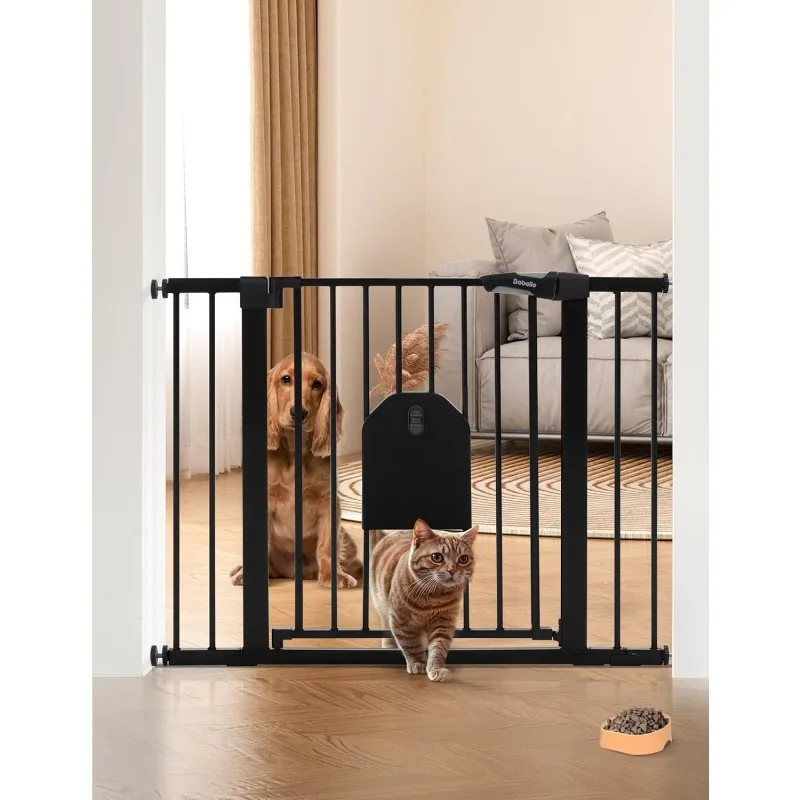 

Auto Close Baby Gate with Cat Door,29-43" Metal Gate for Doorway,Stairs, House,Easy Walk Thru with Pet Door