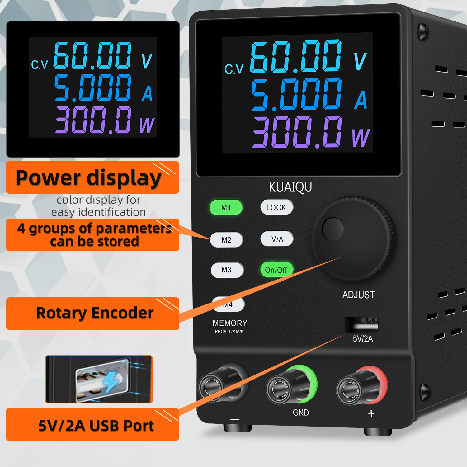 KUAIQU SPPS605D-232 300 واط قا - مراجعة Programmable Dc Power Supply 60V 5A وسعره