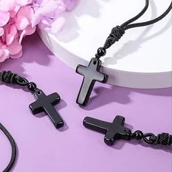 CSJA Natural Stone Cross Pendant Necklace for Man Men Healing Tiger Eye Black Obsidian Crystal Necklaces Women Jewelry Gift H254