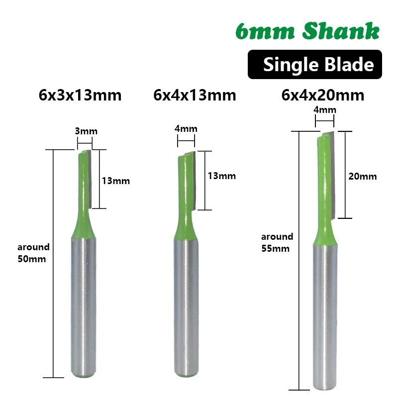 1pc 6mm Shank Straight Bit Tungsten Carbide Single Double Flute Router Bit Wood Milling Cutter for Woodwork Tool